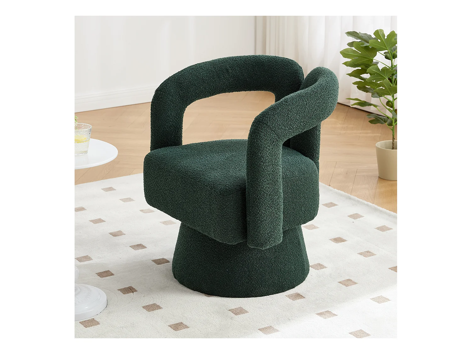 Silla giratoria de 360° con asiento acolchado y respaldo redondo para sala de estar y oficina, Smaragd