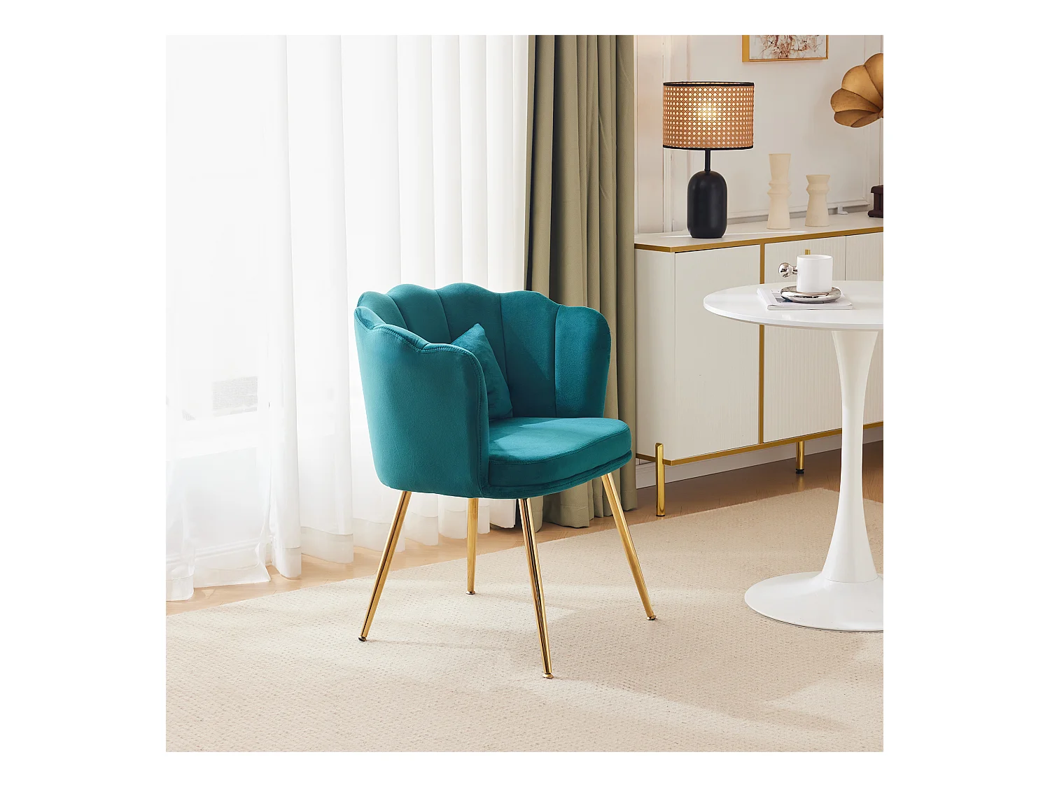 Fauteuil Velours Bleu Pétale Design Confort Salon Chambre 63x65x85cm