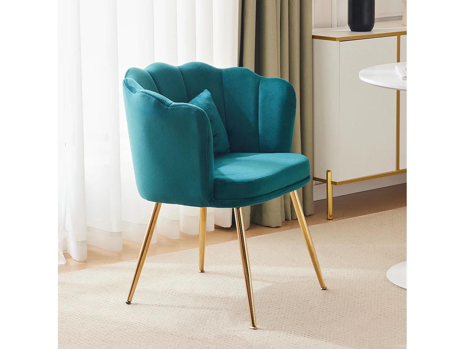Fauteuil Velours Bleu Pétale Design Confort Salon Chambre 63x65x85cm