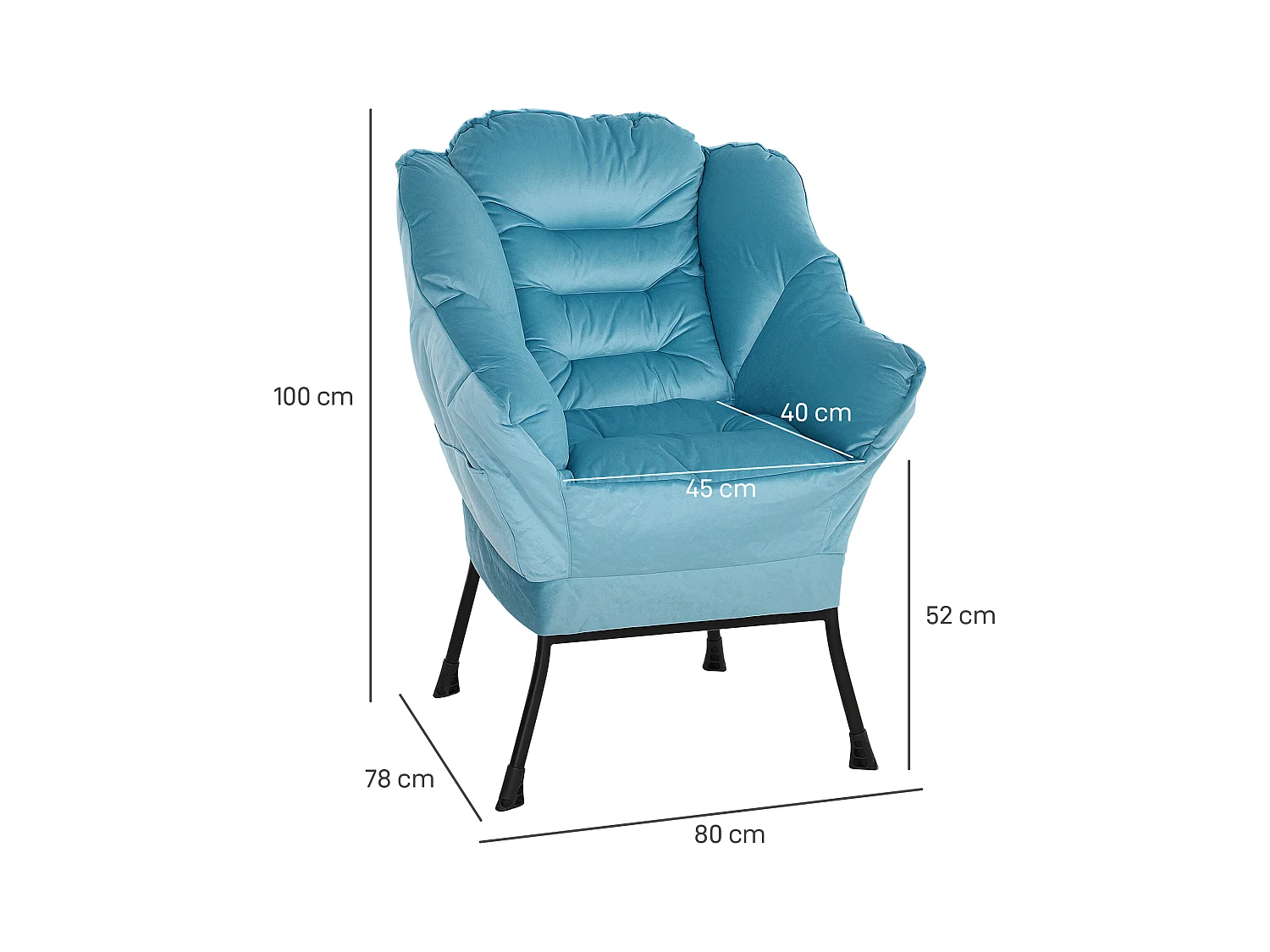 Poltrona de veludo com braços e bolsos laterais para sala de estar quarto azul