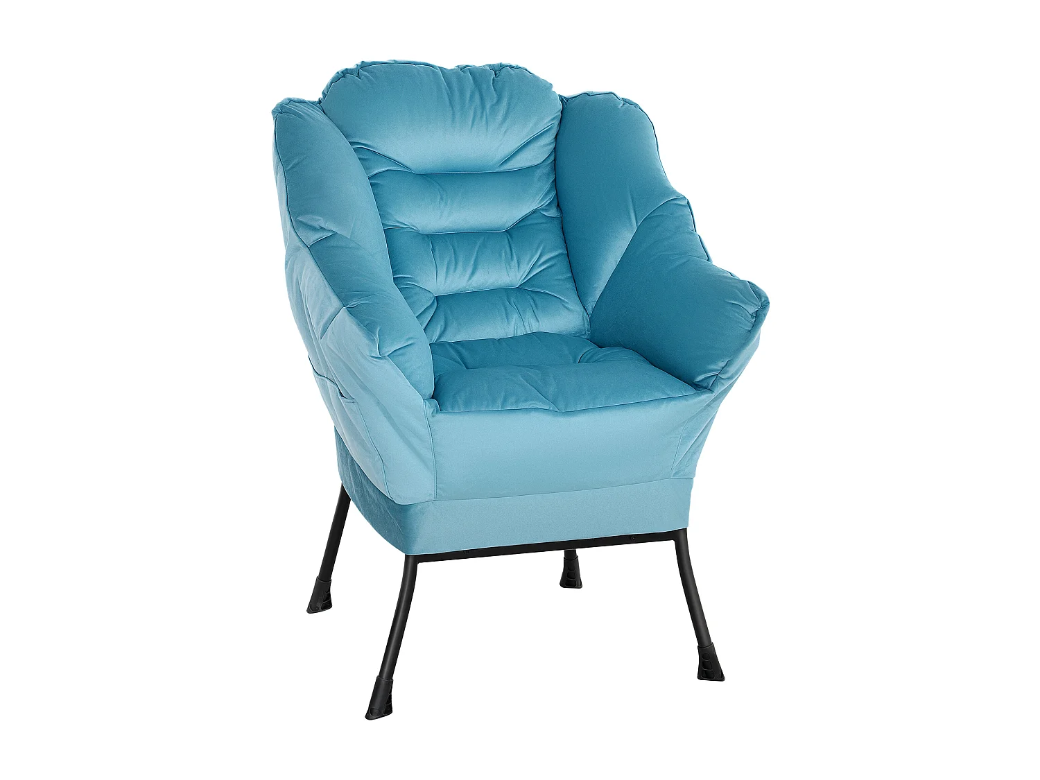 Fauteuil lounge velours avec accoudoirs et poches latérales pour salon chambre bleu