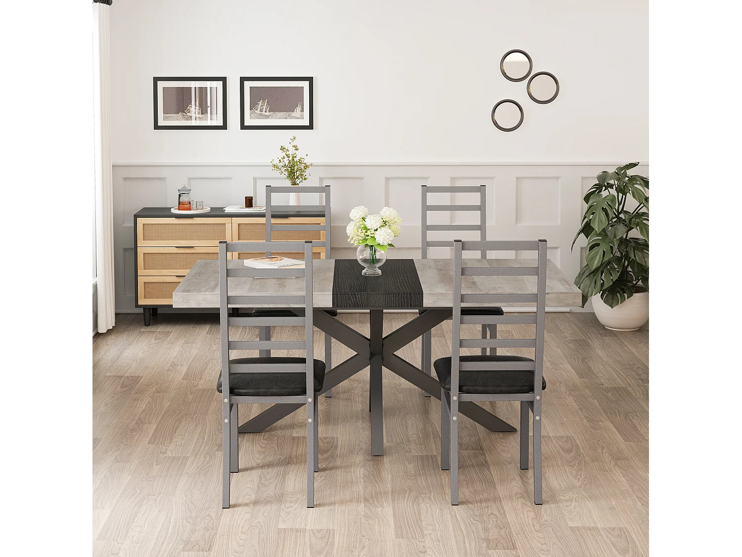 Lot de 4 chaises salle à manger en métal et simili cuir chaise dossier haut sans accoudoirs Gris