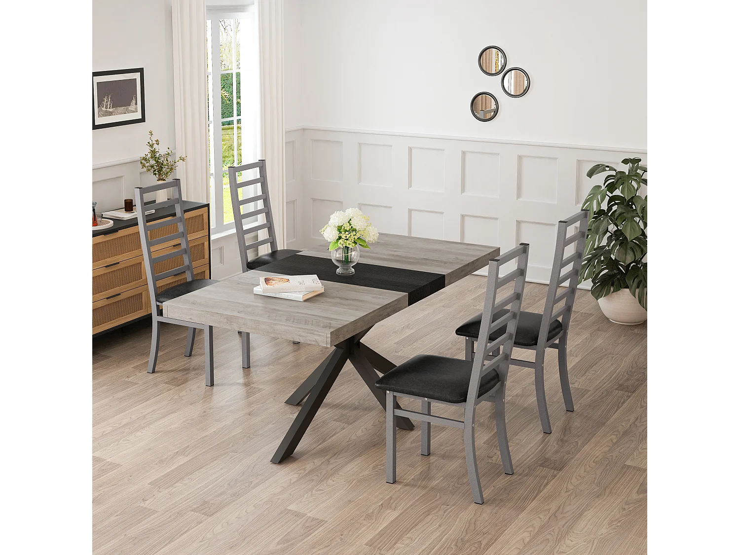 Lot de 4 chaises salle à manger en métal et simili cuir chaise dossier haut sans accoudoirs Gris