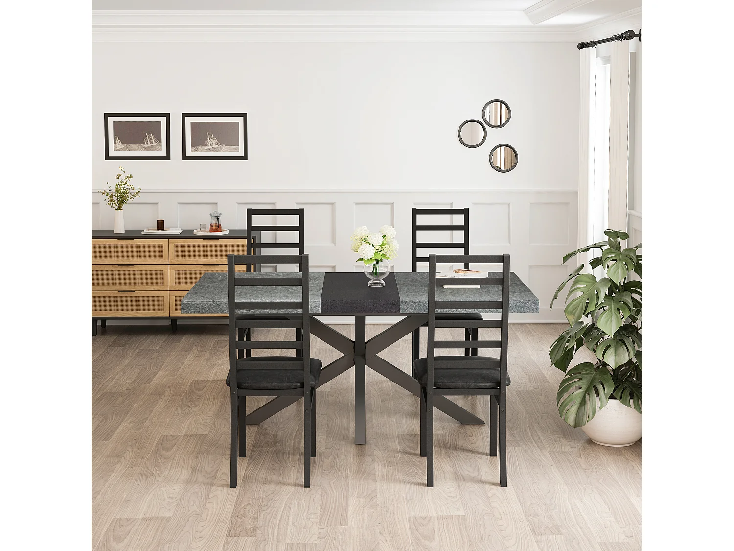 Chaises salle à manger lot de 4 en métal et simili cuir chaise dossier haut sans accoudoirs Noir