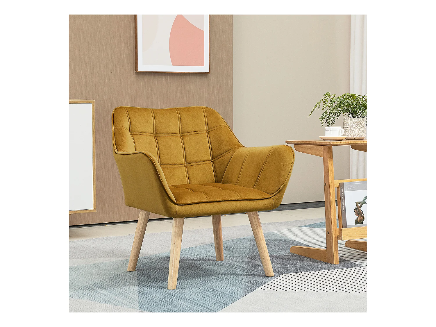 Divano orecchino scandinavo in velluto di poliestere con pieds bois pour salon chambre jaune