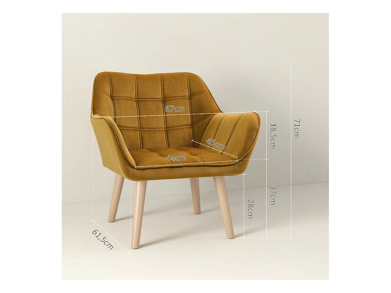 Divano orecchino scandinavo in velluto di poliestere con pieds bois pour salon chambre jaune