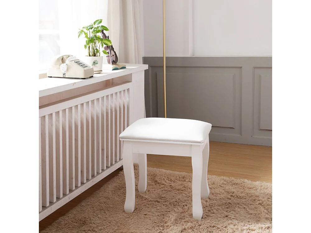 Tabouret carré maquillage in PU e cotone ad alta elasticità per la camera da letto del salone, sala da bagno bianco