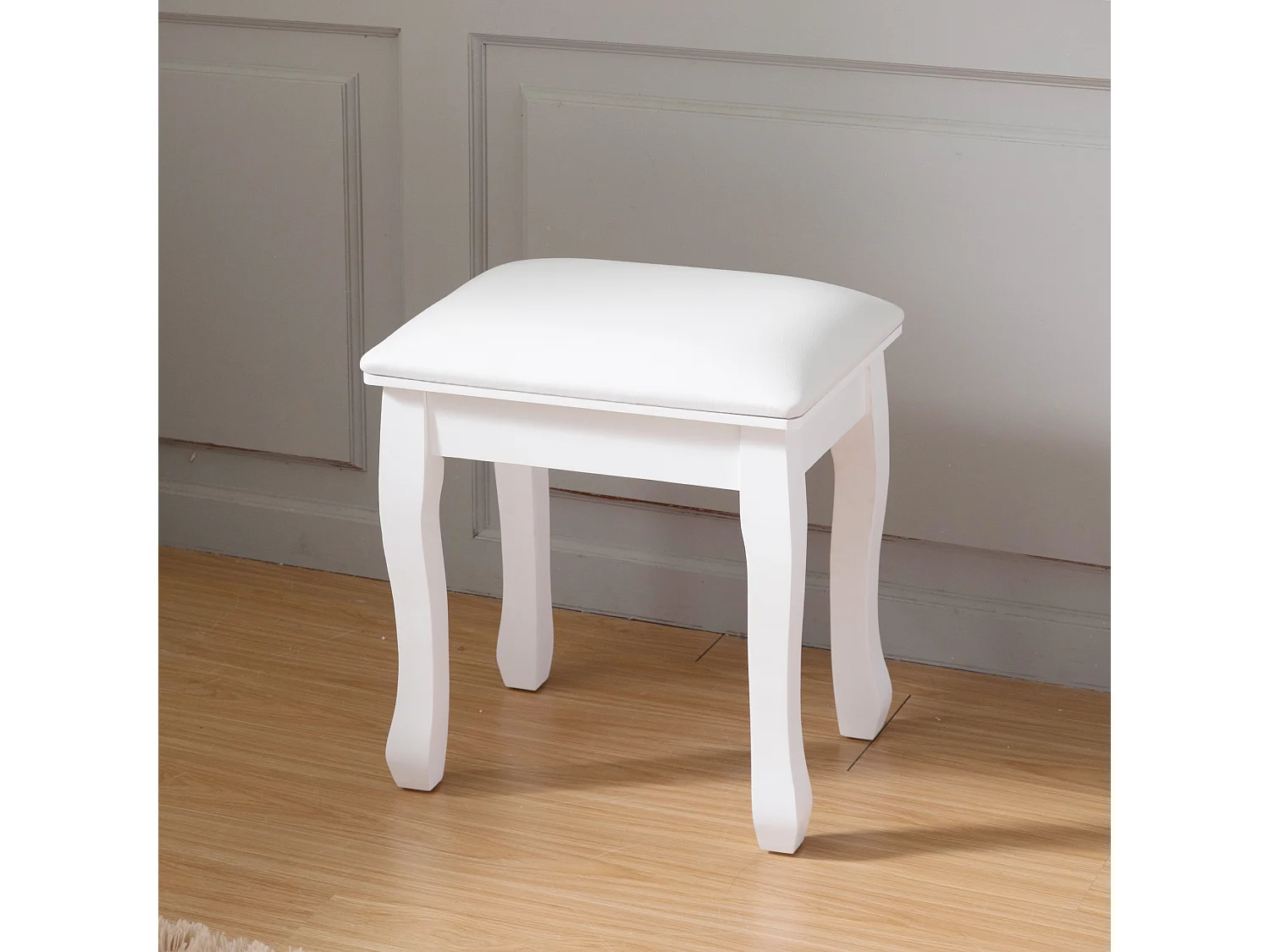 Tabouret carré maquillage in PU e cotone ad alta elasticità per la camera da letto del salone, sala da bagno bianco