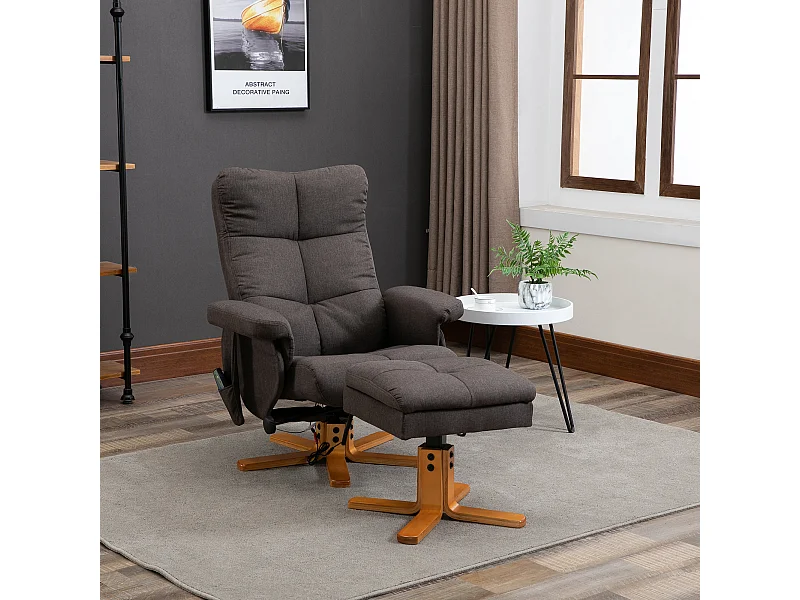 Fauteuil relax massant 360° con ottomane poliestere inclinabile 145° salon chambre brun 80x86x99 cm