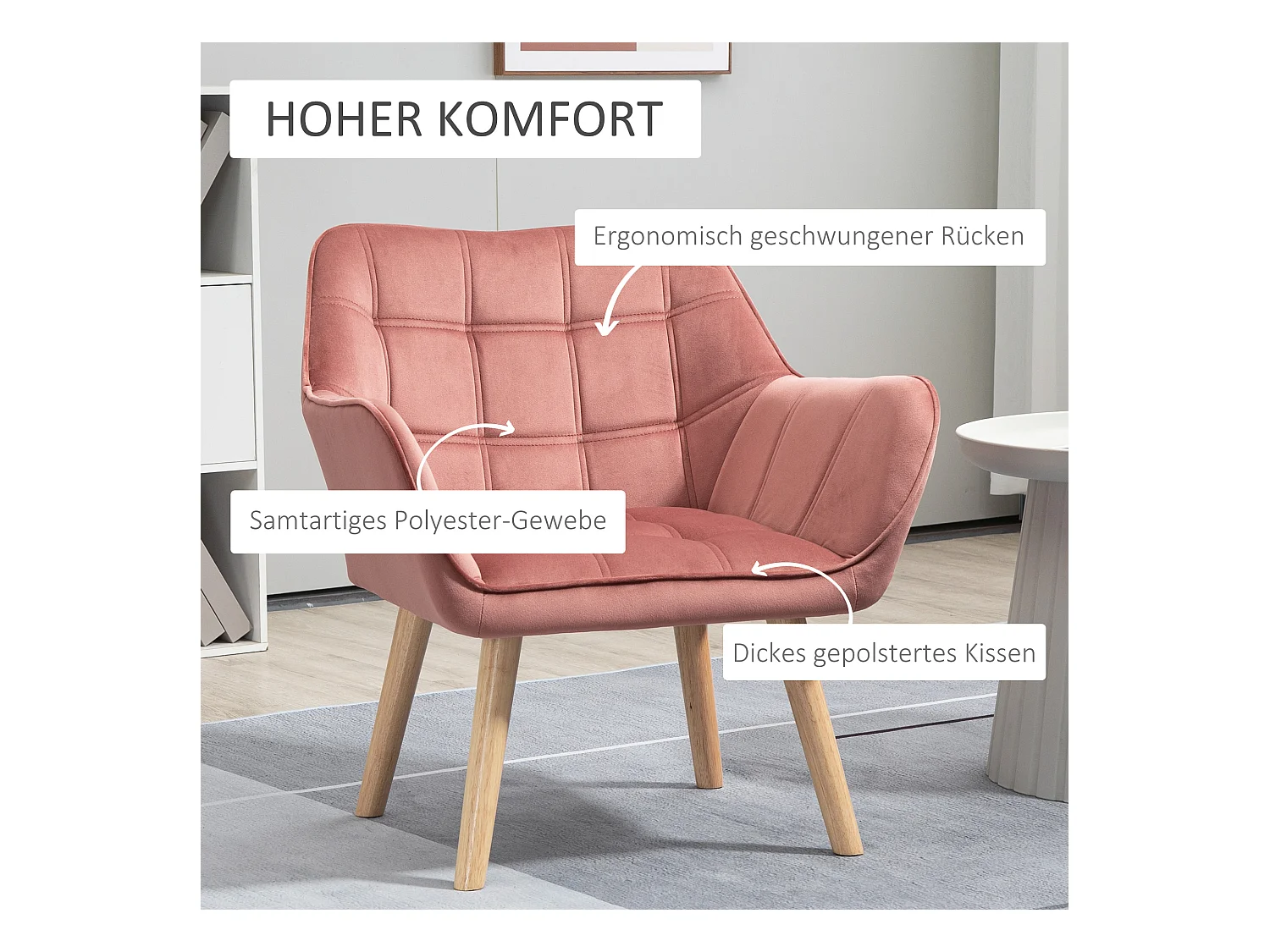 Divano scandinavo in velluto con piedini rialzati per camera da salone 68,5x61x72,5 cm