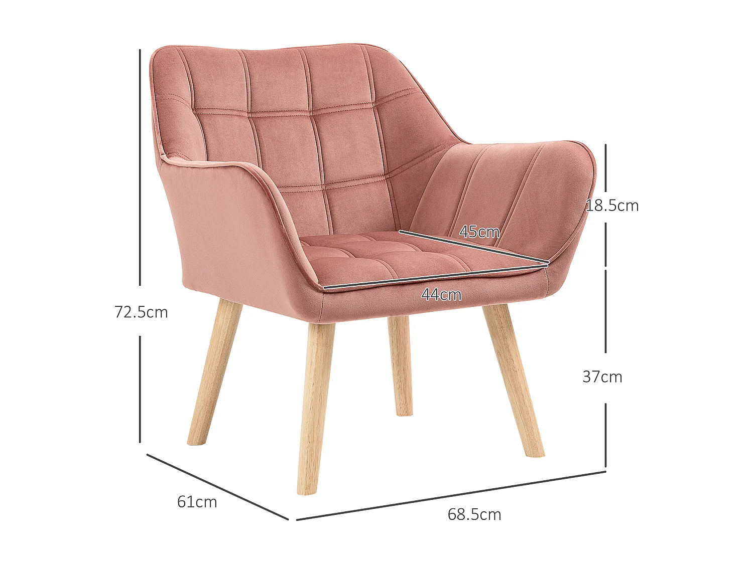 Fauteuil scandinave en velours avec pieds surélevés pour salon chambre 68,5x61x72,5 cm