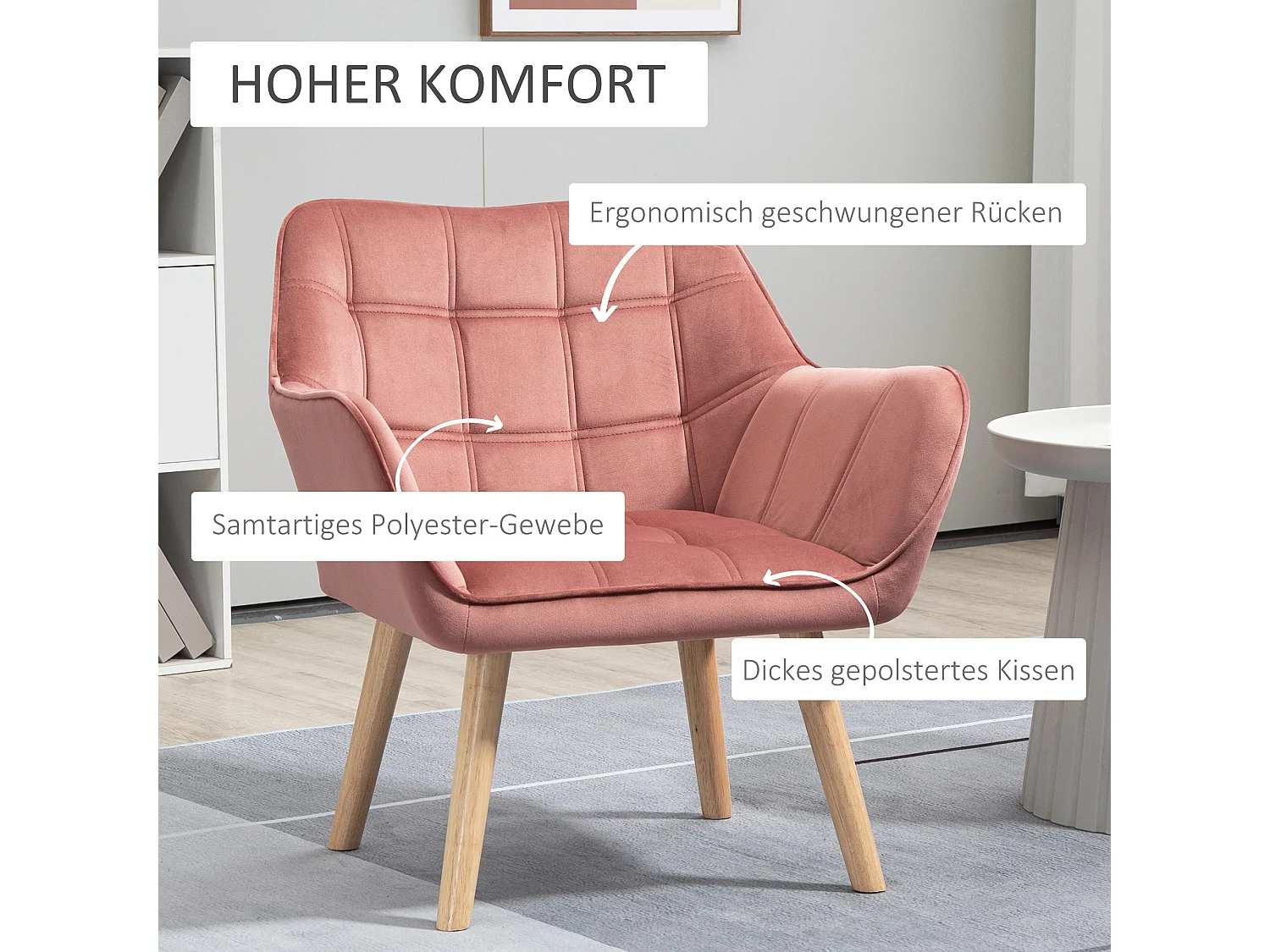 Fauteuil scandinave en velours avec pieds surélevés pour salon chambre 68,5x61x72,5 cm