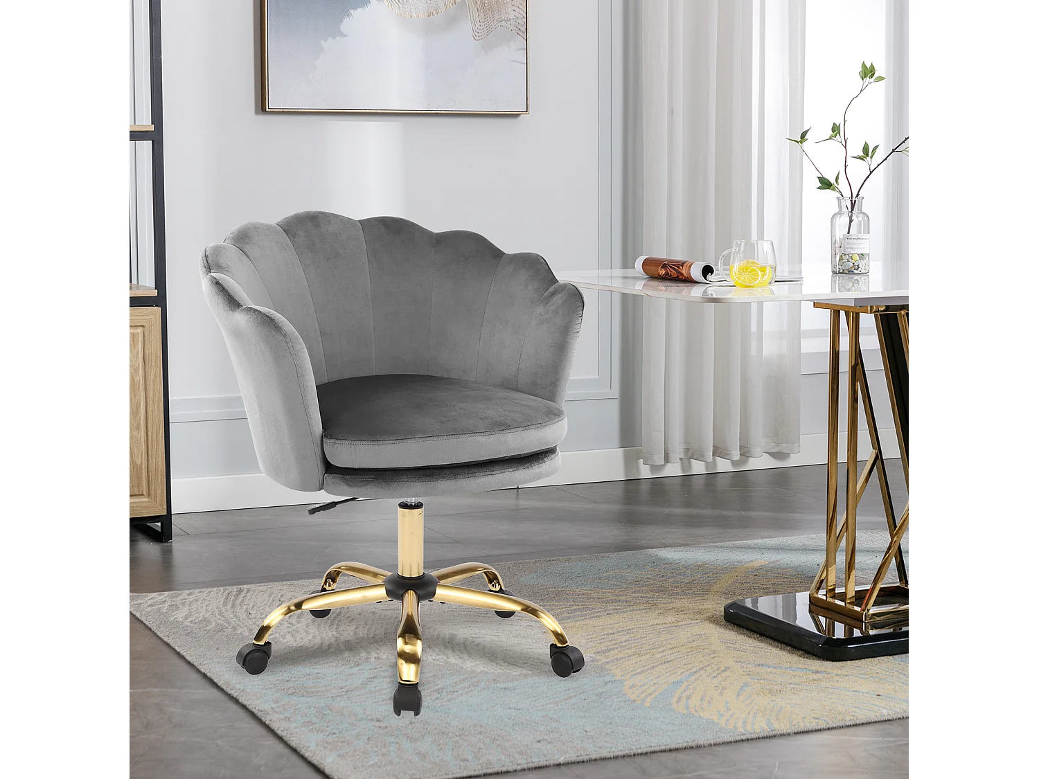 Silla de oficina giratoria ajustable de terciopelo con ruedas, cómoda silla de maquillaje