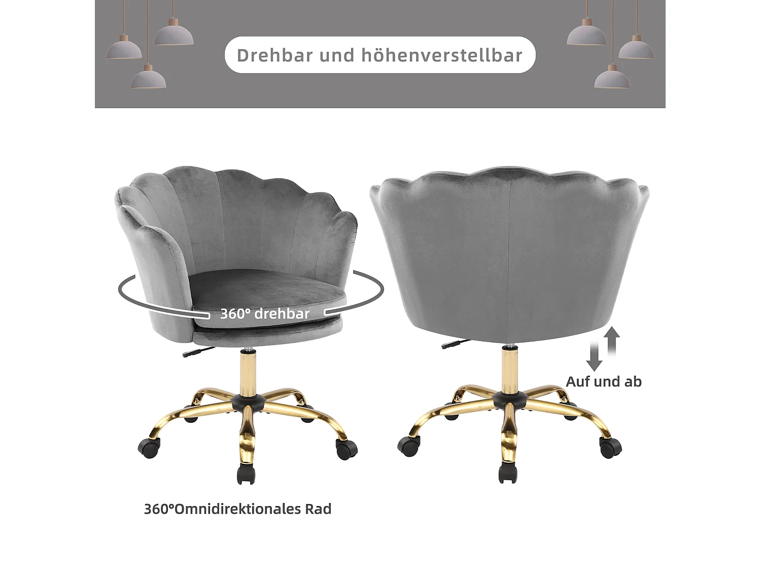 Silla de oficina giratoria ajustable de terciopelo con ruedas, cómoda silla de maquillaje