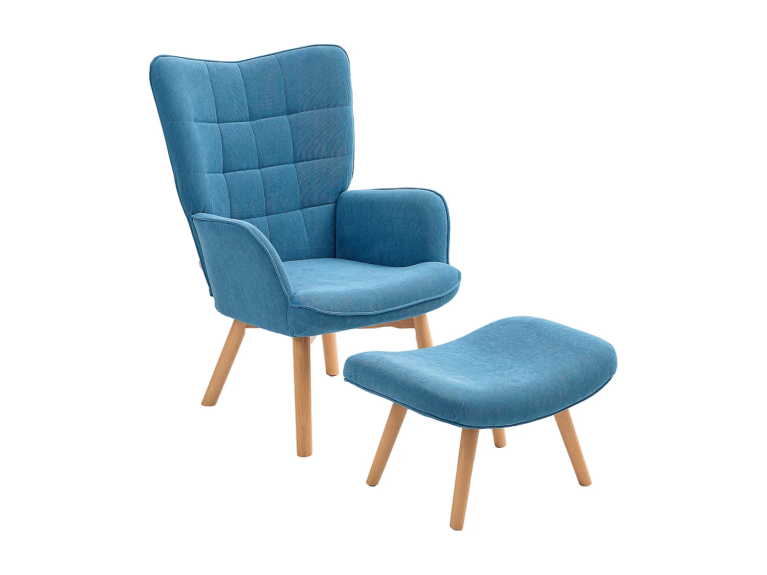 Sillón con reposapiés de pana, sillón de salón con reposabrazos azul 72x80x101 cm