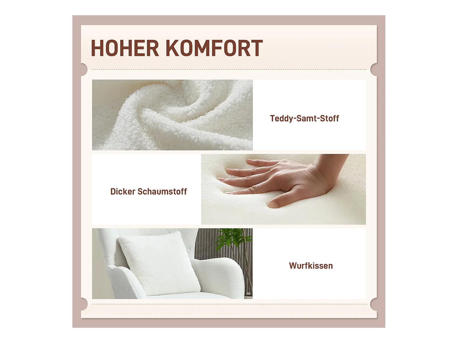 Poltrona lounge em pelúcia com encosto acolchoado e almofada lombar para sala quarto branca