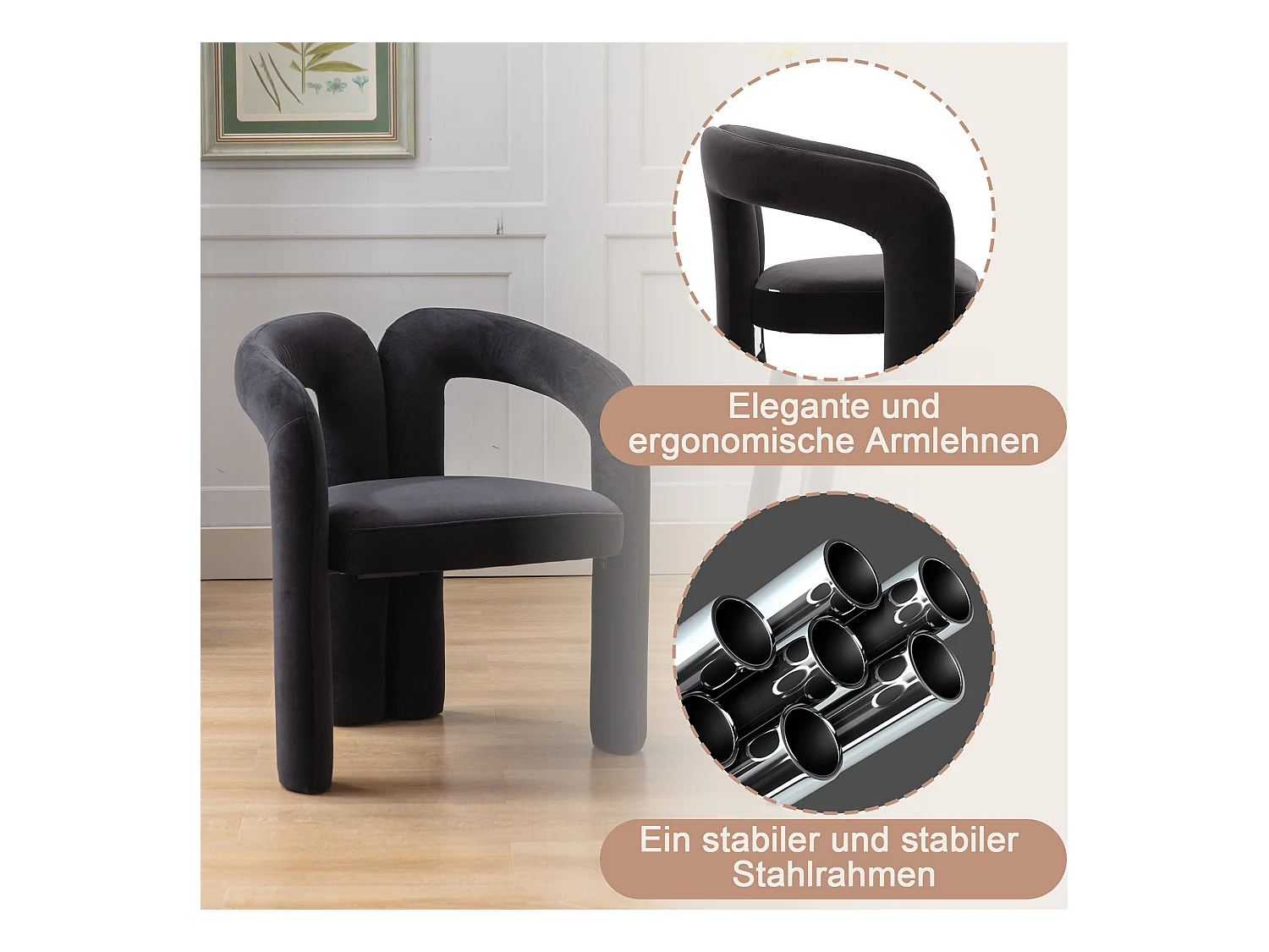 Chaises salle à manger velluto moderne lotto di 2 con cartella ergonomica piedi legno grigio confortevole