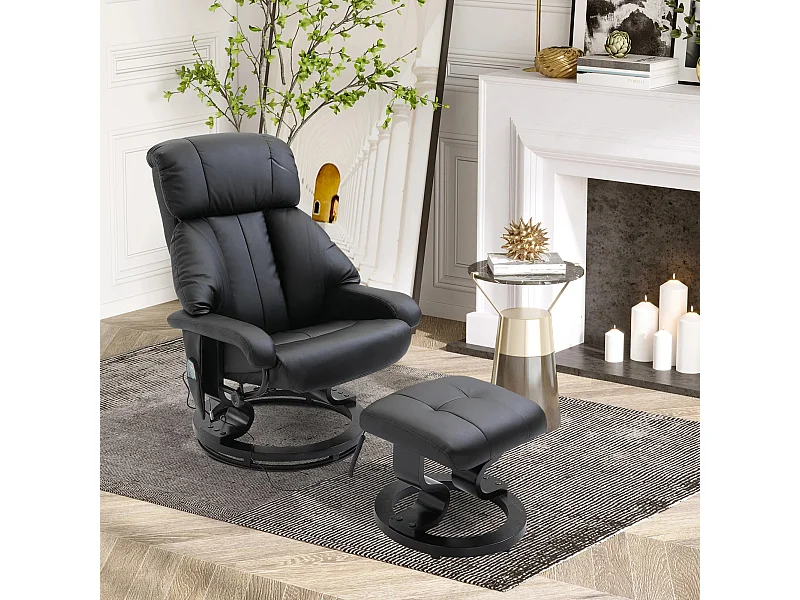 Poltrona TV inclinabile con ottomane in pelle sintetica poltrona relax pivotant 360° 76x80x102 cm