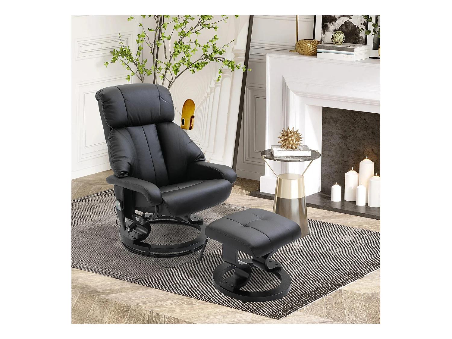 Poltrona TV inclinabile con ottomane in pelle sintetica poltrona relax pivotant 360° 76x80x102 cm