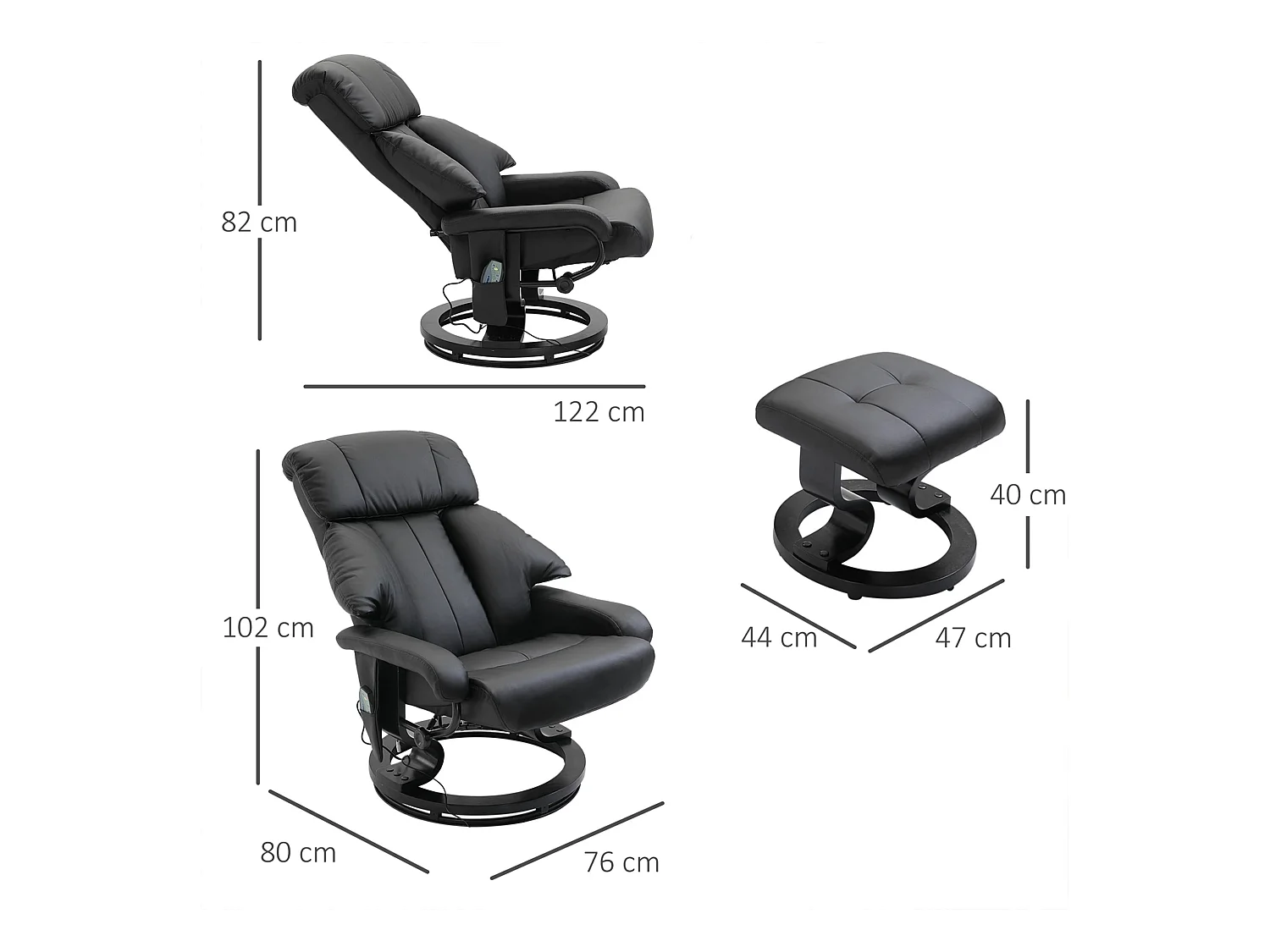 Poltrona TV inclinabile con ottomane in pelle sintetica poltrona relax pivotant 360° 76x80x102 cm