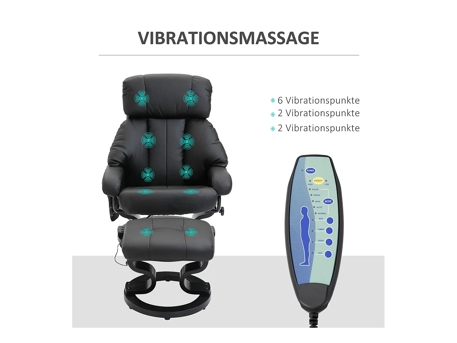 Poltrona TV inclinabile con ottomane in pelle sintetica poltrona relax pivotant 360° 76x80x102 cm