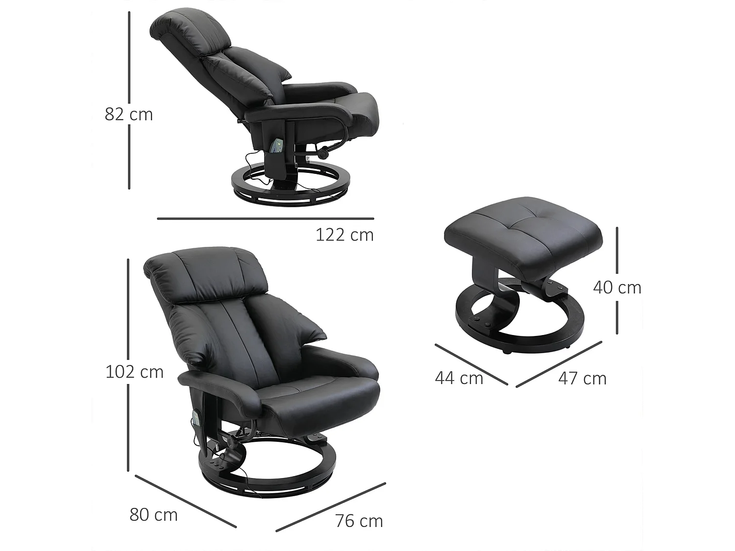 Poltrona TV inclinabile con ottomane in pelle sintetica poltrona relax pivotant 360° 76x80x102 cm