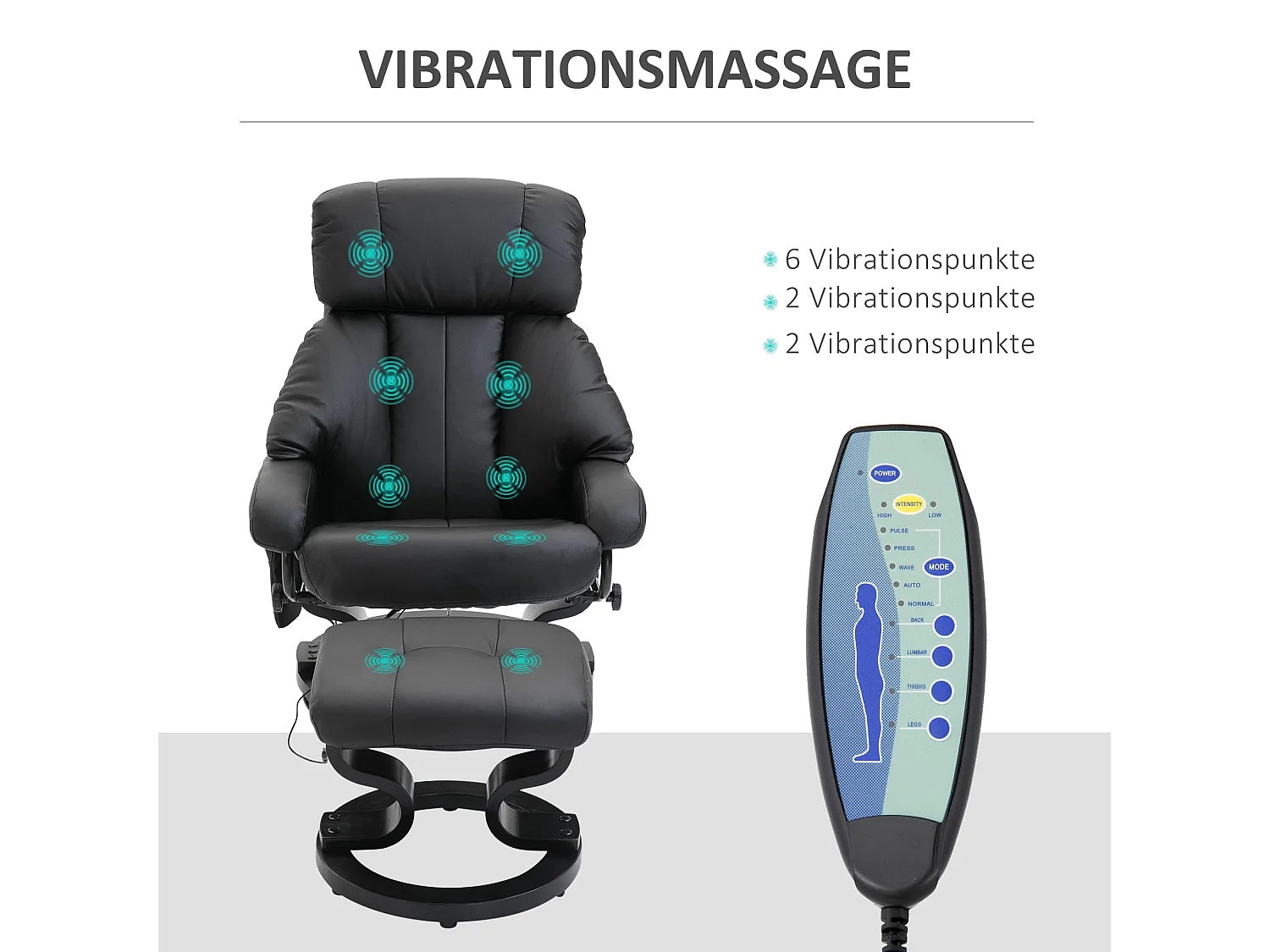 Poltrona TV inclinabile con ottomane in pelle sintetica poltrona relax pivotant 360° 76x80x102 cm