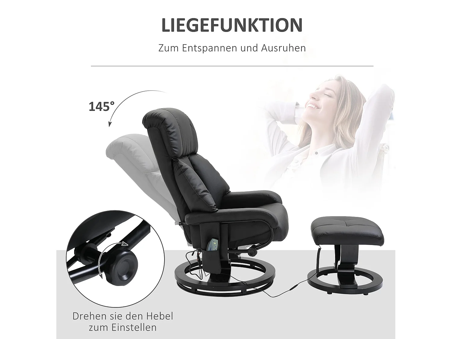 Poltrona TV inclinabile con ottomane in pelle sintetica poltrona relax pivotant 360° 76x80x102 cm