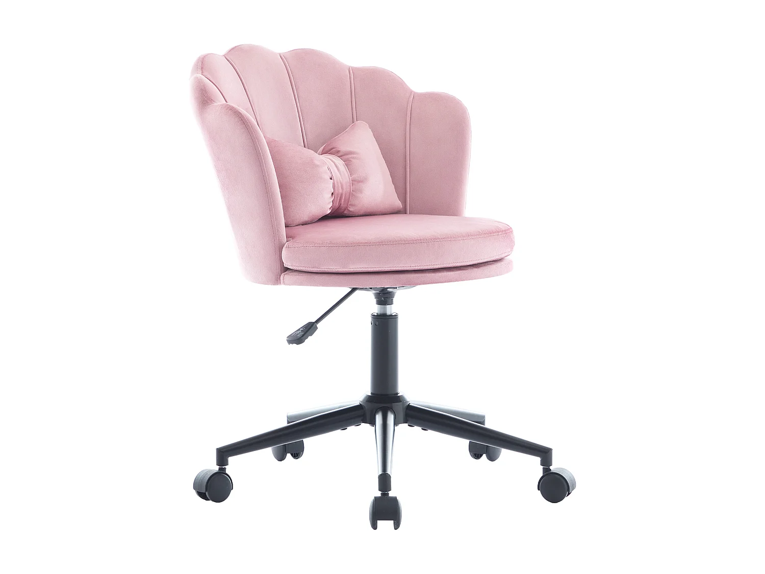 Silla de oficina de terciopelo con respaldo de pétalos y cojín lumbar giratorio ajustable en gris