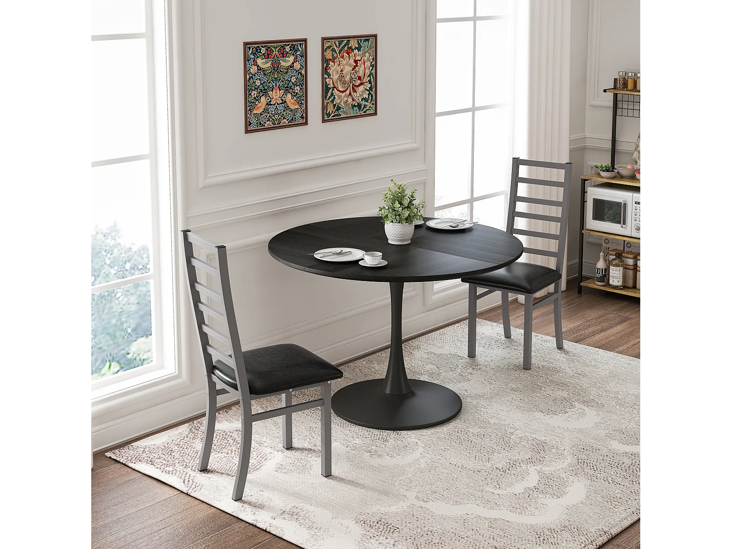 Lot de 2 chaises salle à manger en métal et simili cuir chaise dossier haut sans accoudoirs Gris