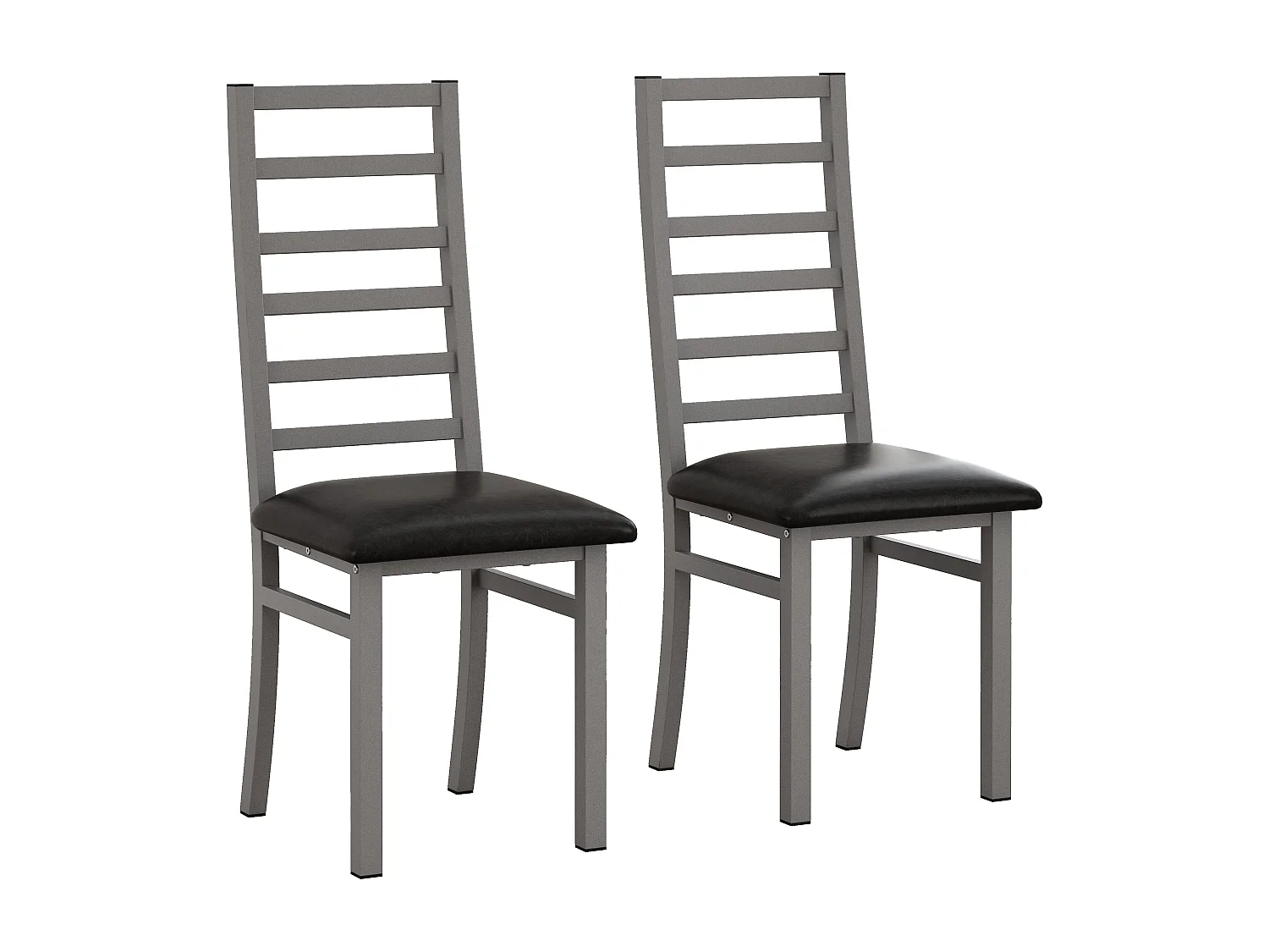 Lot de 2 chaises salle à manger en métal et simili cuir chaise dossier haut sans accoudoirs Gris