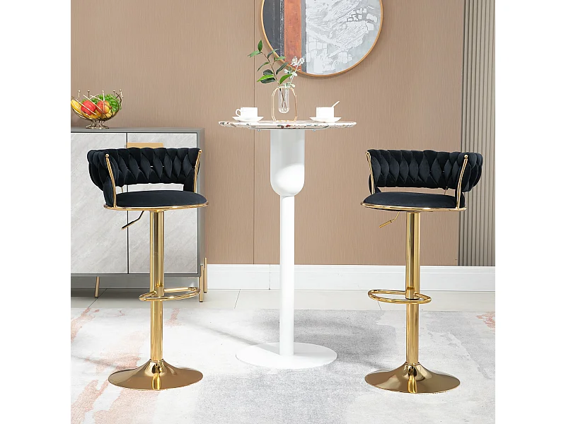 Tabouret de bar velours gris 2 pz pivotant regolabile con dossier aggiornato e base dorata