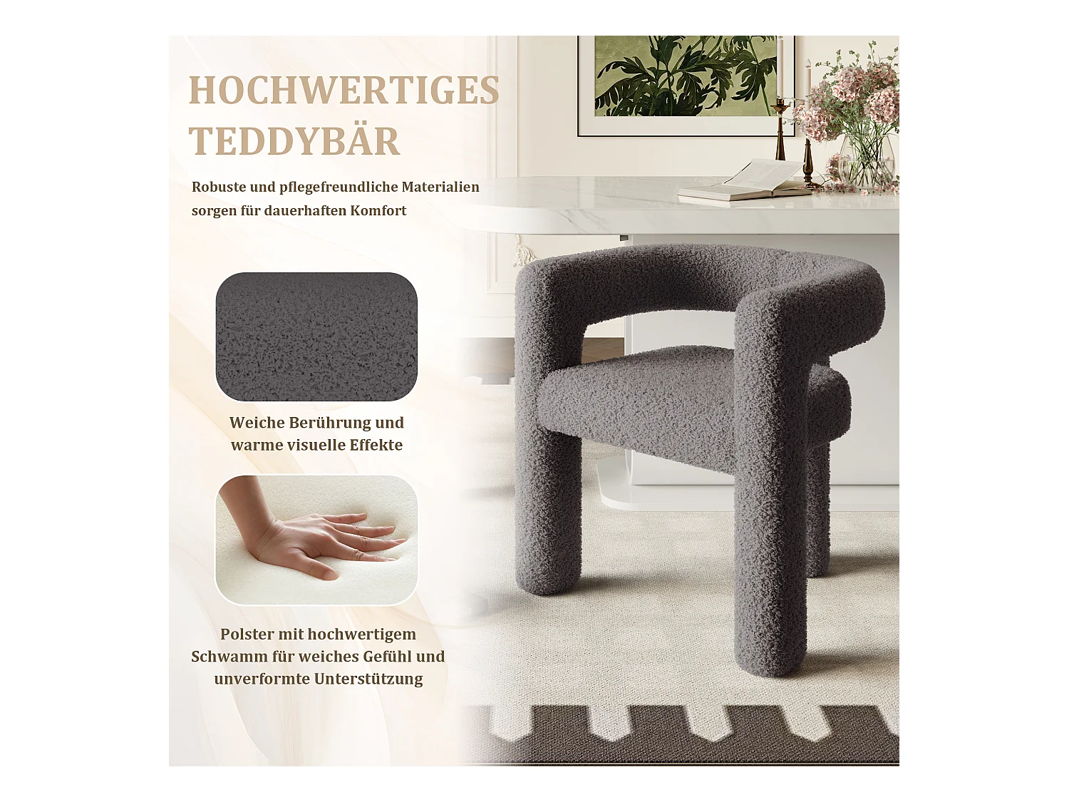 Sillón ergonómico Teddy Flor diseño moderno cómodo versátil sala dormitorio gris