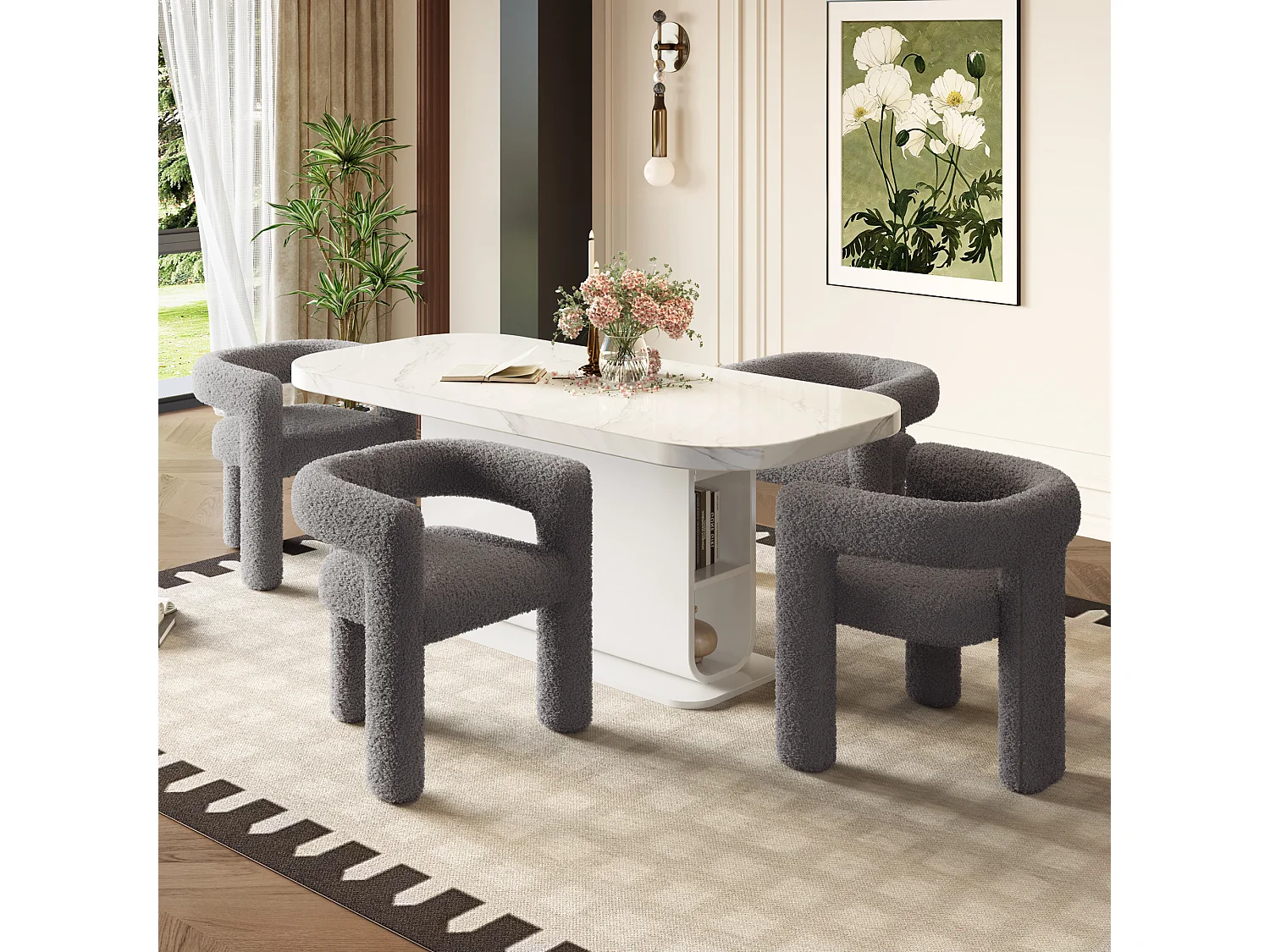 Poltrona ergonômica Teddy Flor design moderno confortável versátil sala de estar quarto cinza