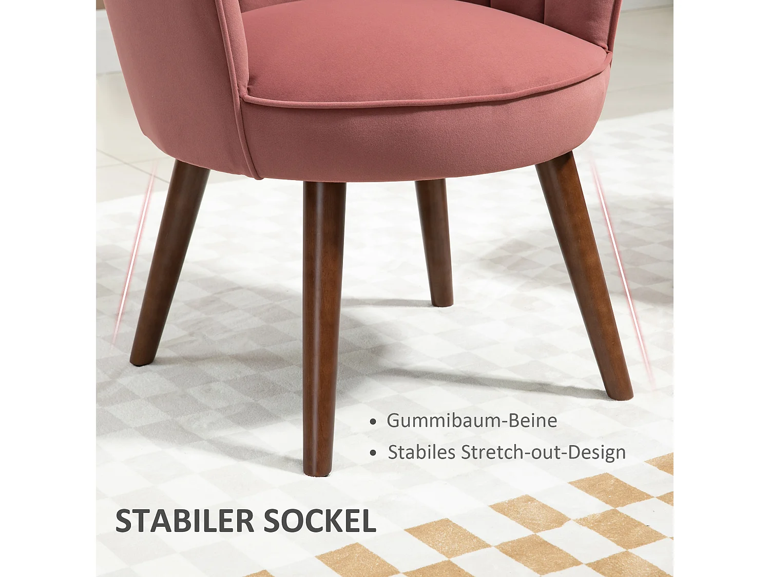 Chaise salle à manger en polyester avec dossier et accoudoirs pour salon chambre rose 66x72x79cm