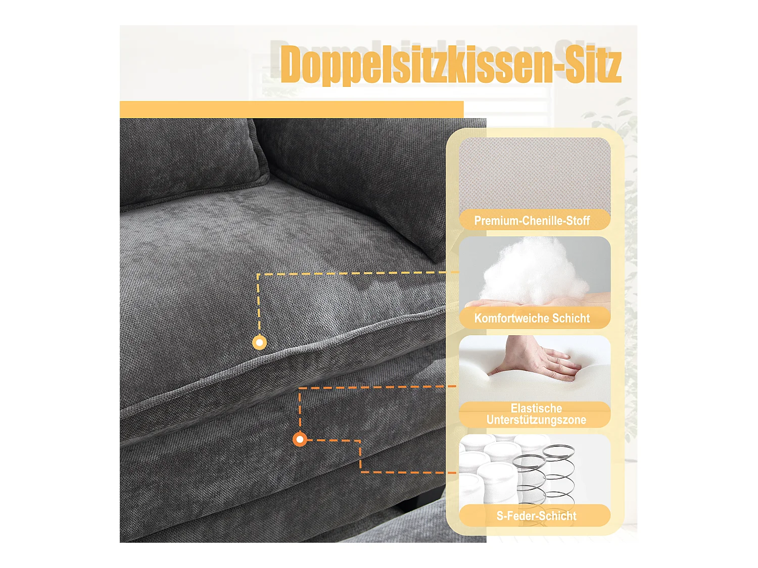 Sillón extragrande de chenilla con otomana, espacio de almacenamiento y cojines para sala de estar y dormitorio, color beige.