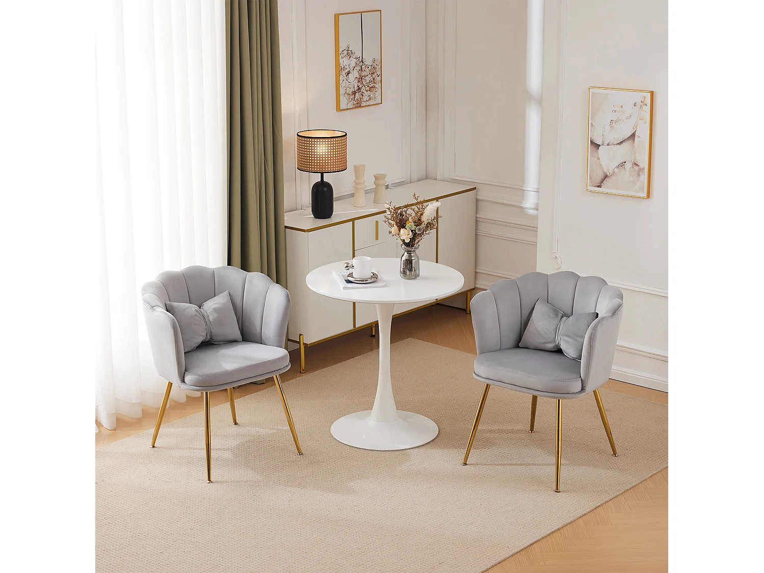 Lot 2 Fauteuils Velours Bleu Design Pétale Confort Salon Chambre 63x65x85cm