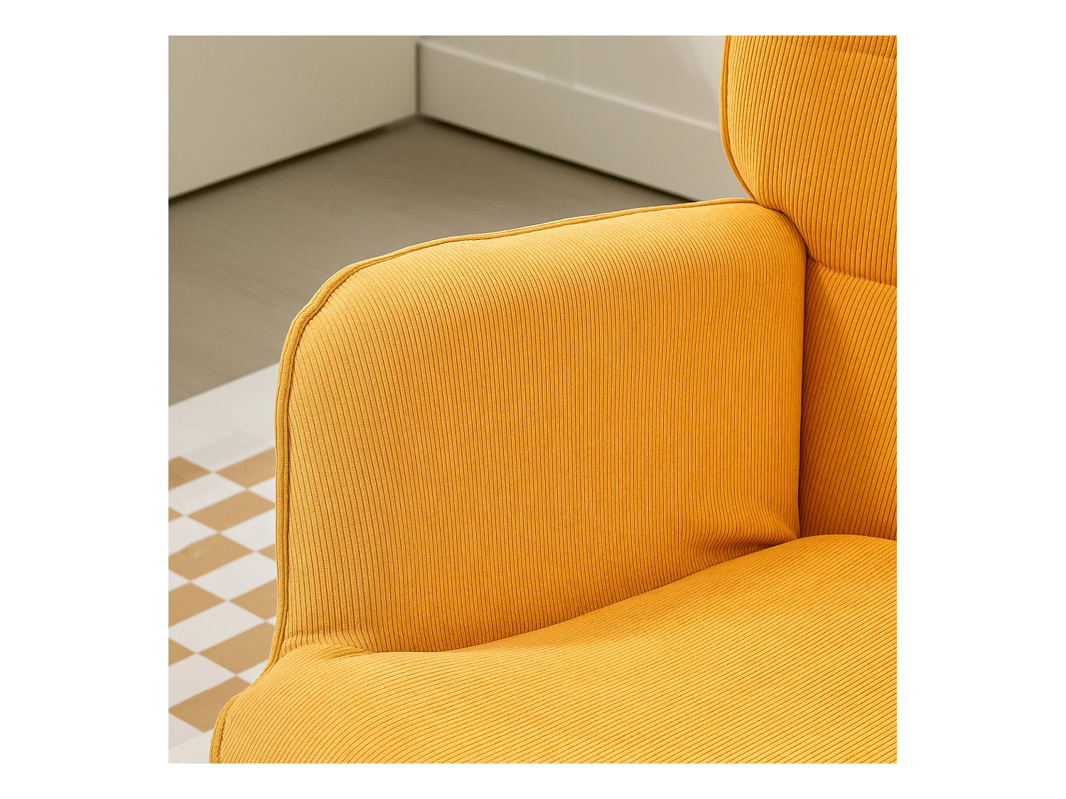 Sillón con cojín y puf de terciopelo, sillón para salón, oficina, madera naranja, 72 x 80 x 101 cm