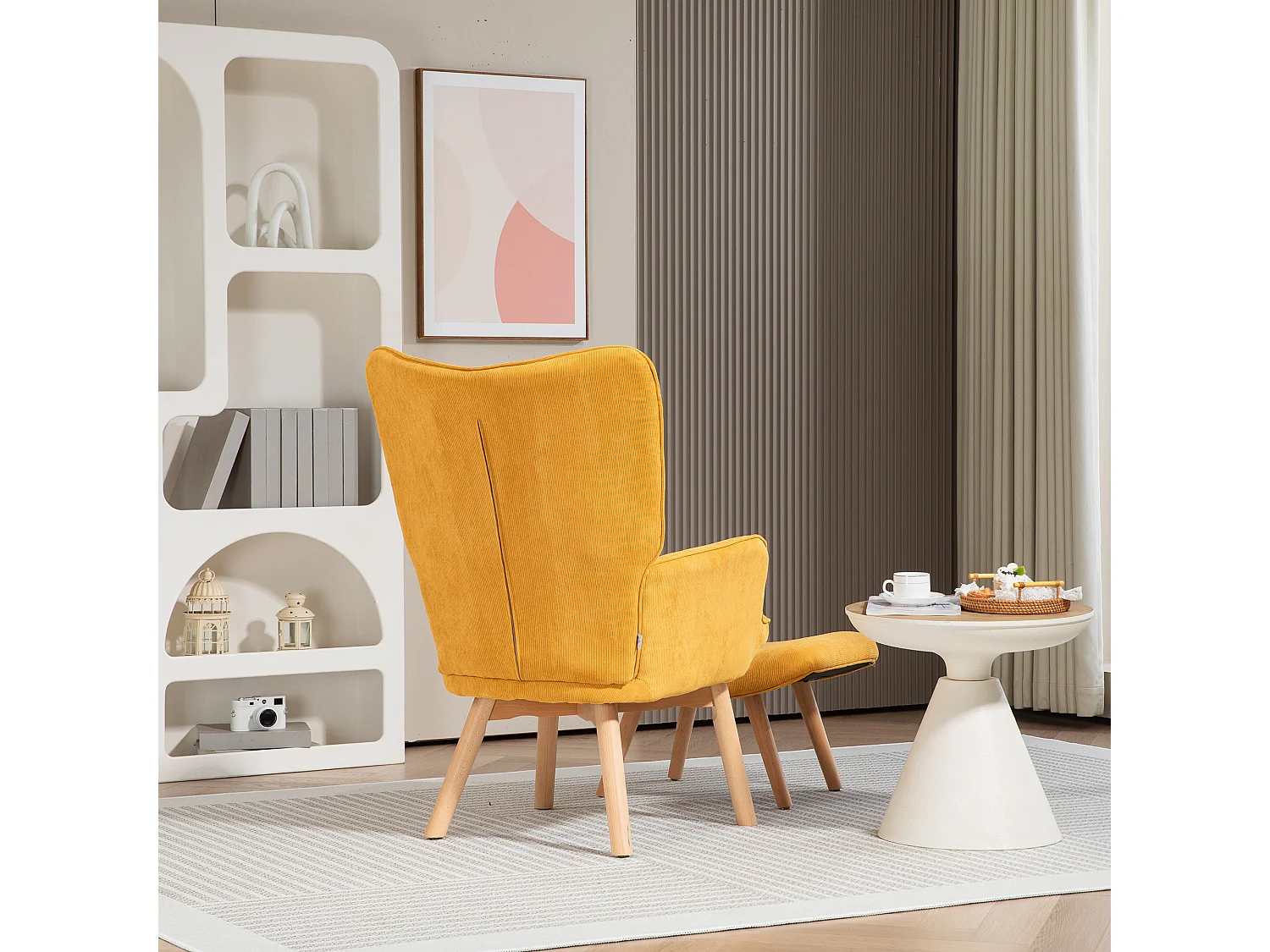 Fauteuil oreiller avec pouf velours chaise lounge salon bureau bois orange 72 x 80 x 101 cm