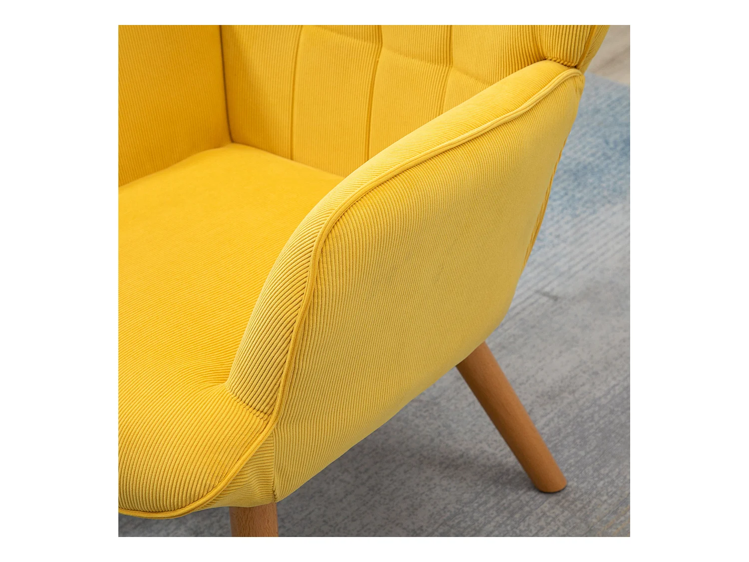 Fauteuil lounge con pouf in tessuto velours jaune chaise oreille pivotante salon 72x80x101 cm