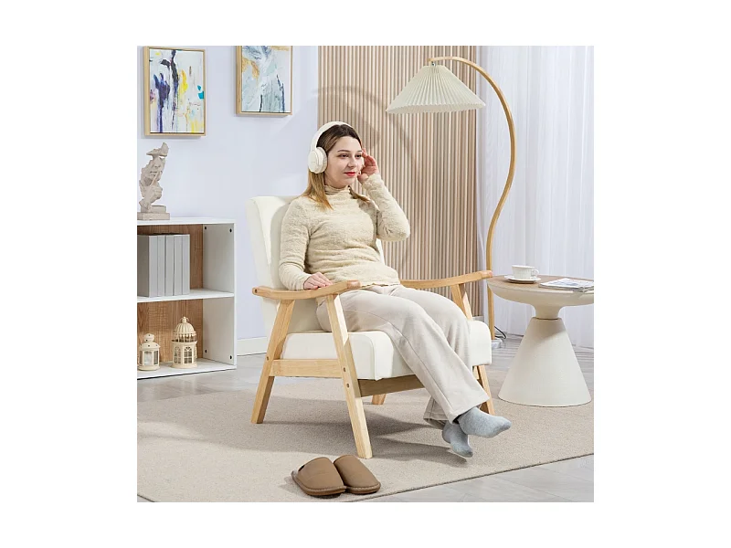 Sillón de terciopelo con reposabrazos y asiento acolchado para salón, dormitorio, color crema.