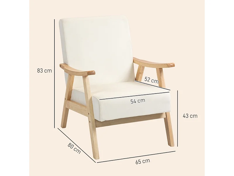 Sillón de terciopelo con reposabrazos y asiento acolchado para salón, dormitorio, color crema.