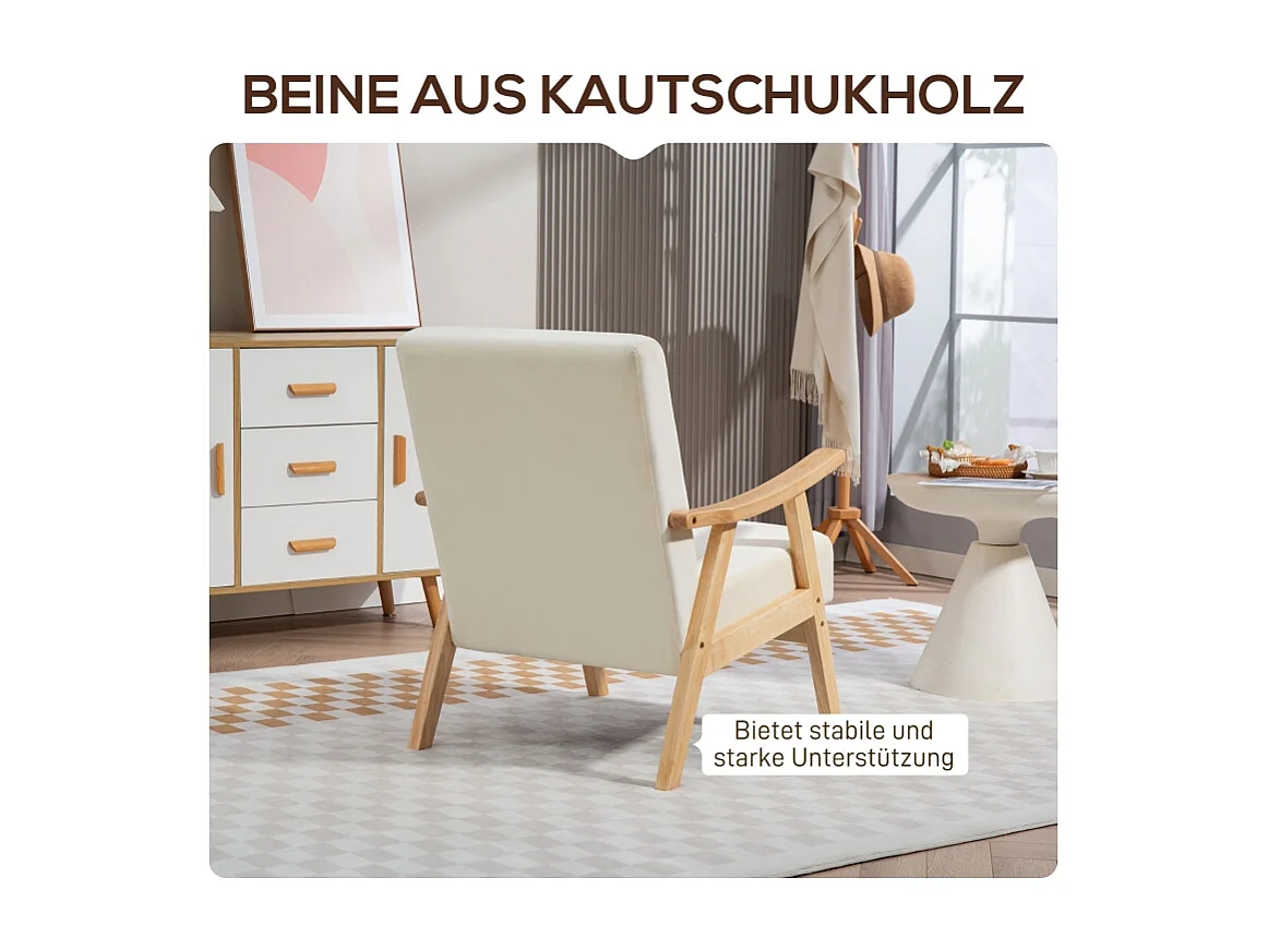 Sillón de terciopelo con reposabrazos y asiento acolchado para salón, dormitorio, color crema.