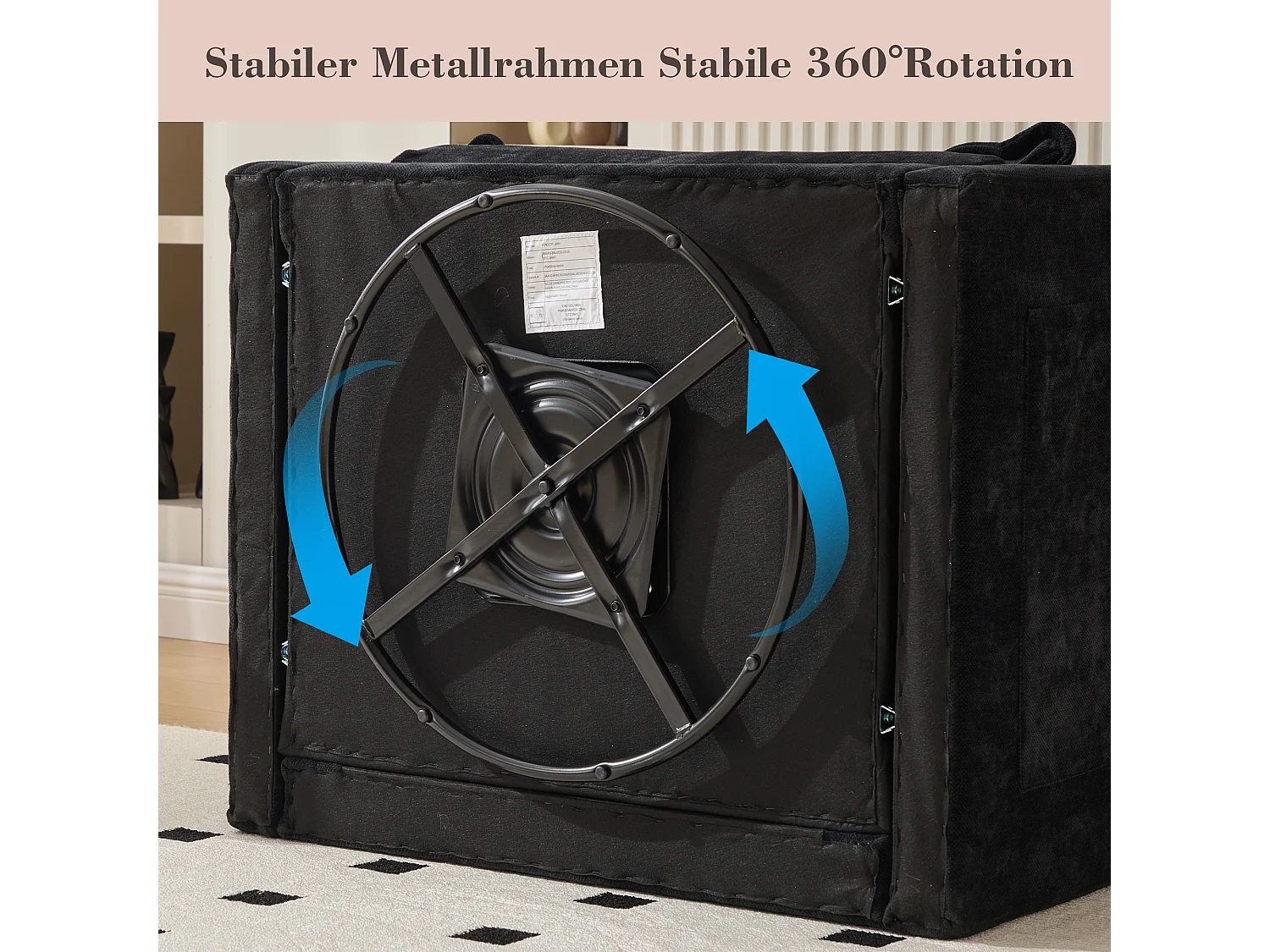 Sillón giratorio de 360°, cómodo, de tela, con reposabrazos, para sala de estar, dormitorio, oficina, color negro