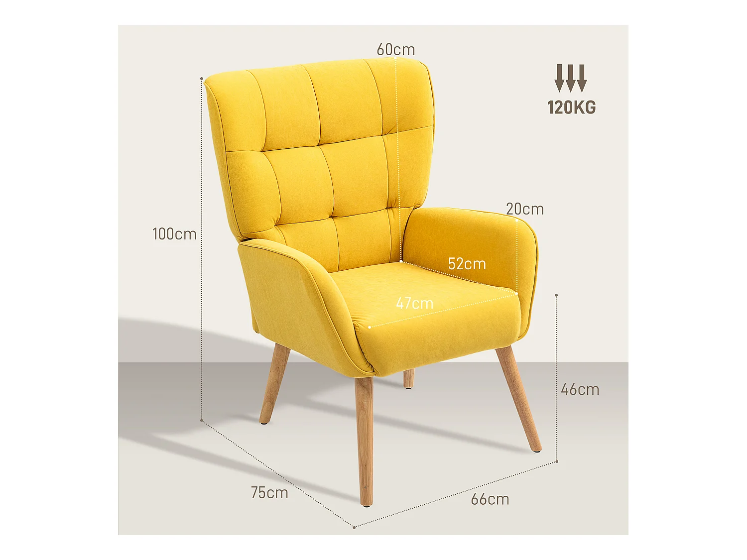 Sillón de terciopelo con patas de madera para sala de estar, dormitorio, lectura, cómodo amarillo