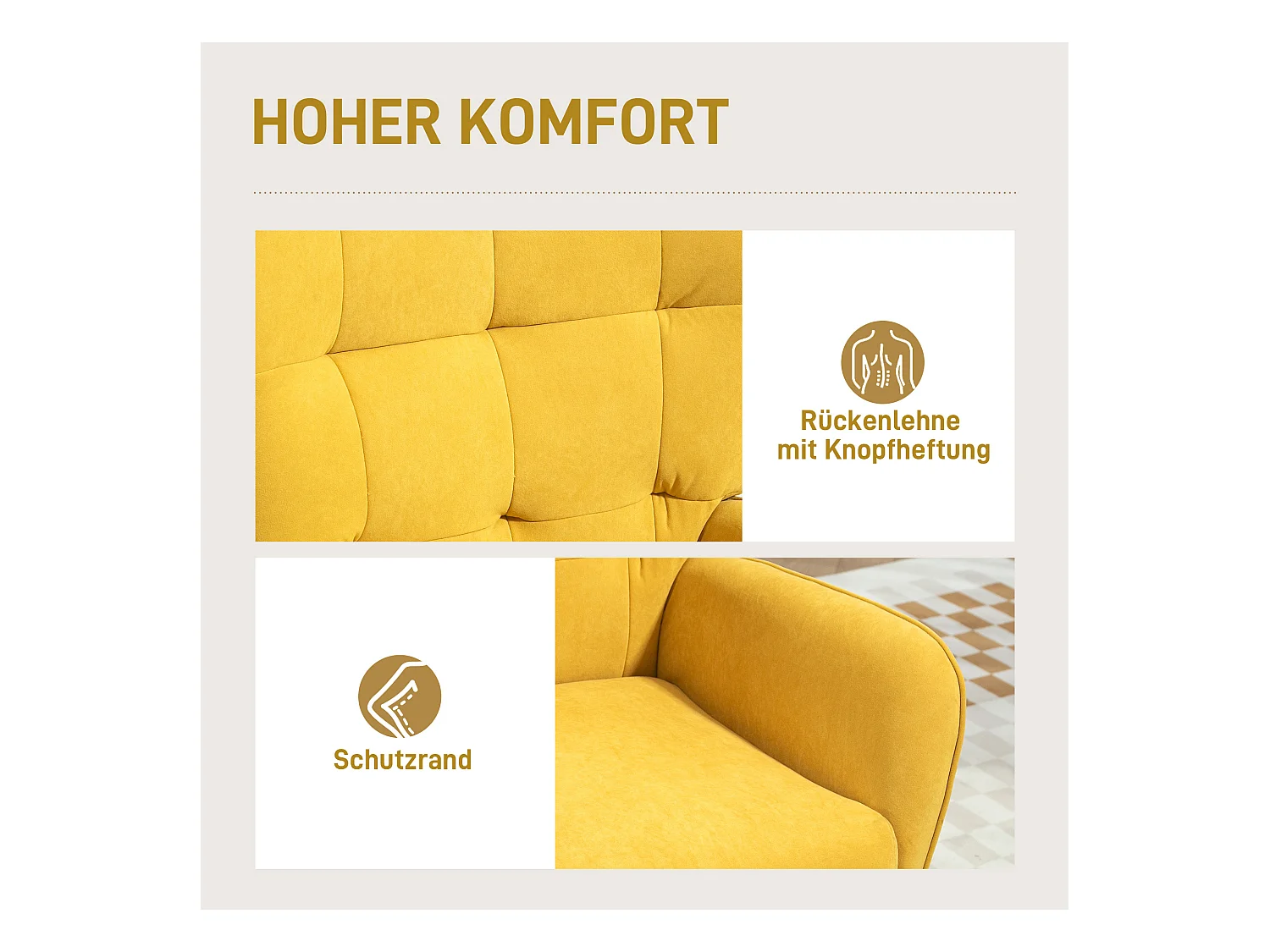 Sillón de terciopelo con patas de madera para sala de estar, dormitorio, lectura, cómodo amarillo