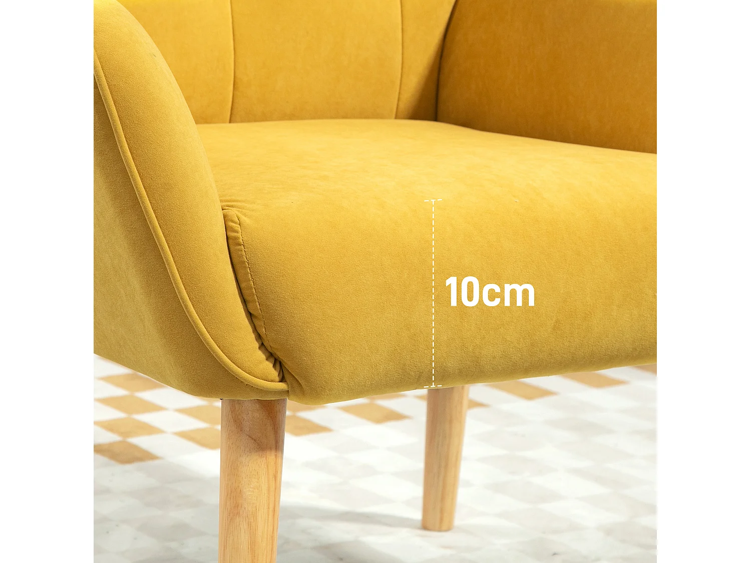 Sillón de terciopelo con patas de madera para sala de estar, dormitorio, lectura, cómodo amarillo