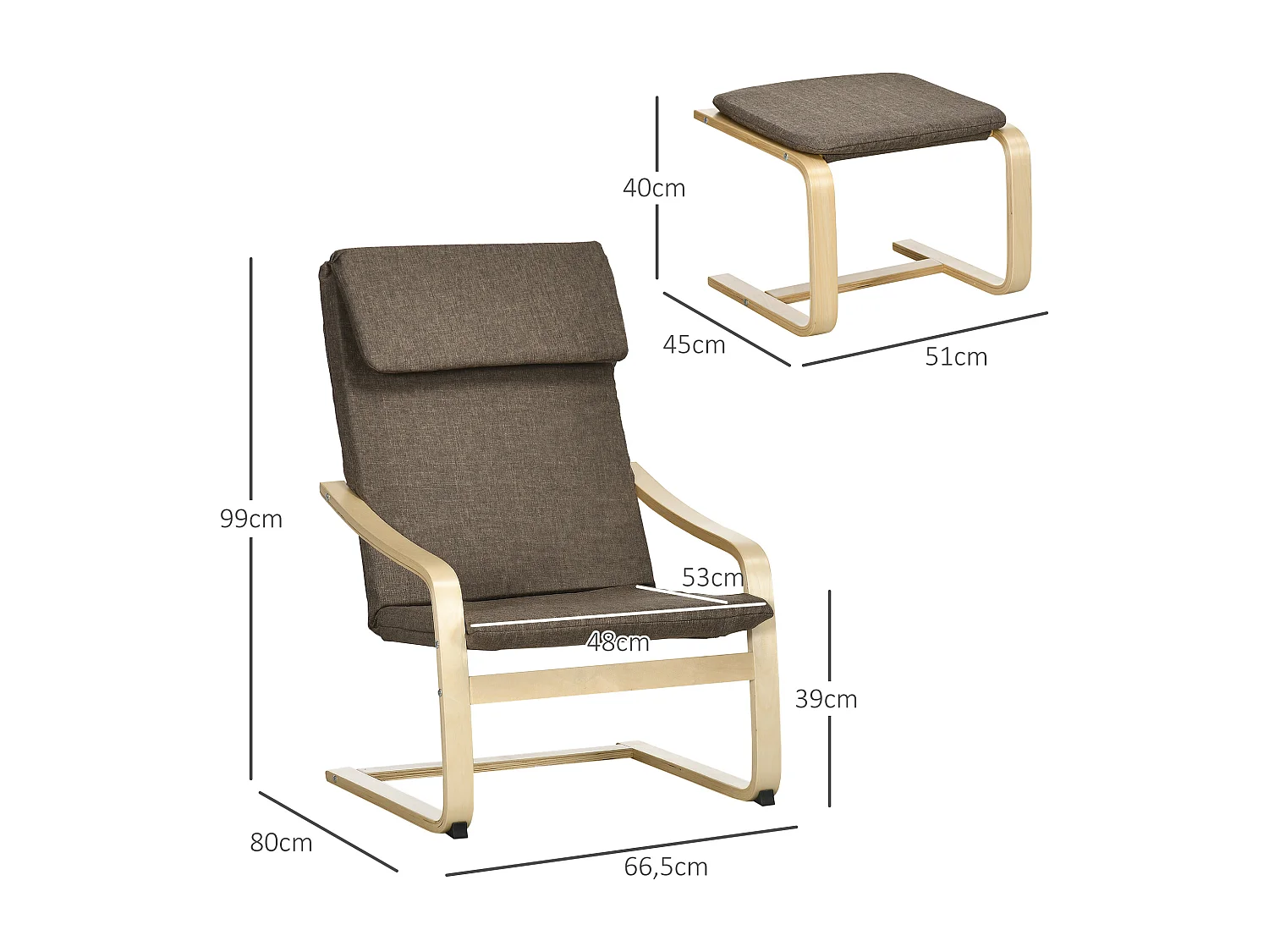 Poltrona Relax con Poggiapiedi in Tessuto Lino Marrone 67x72x100 cm