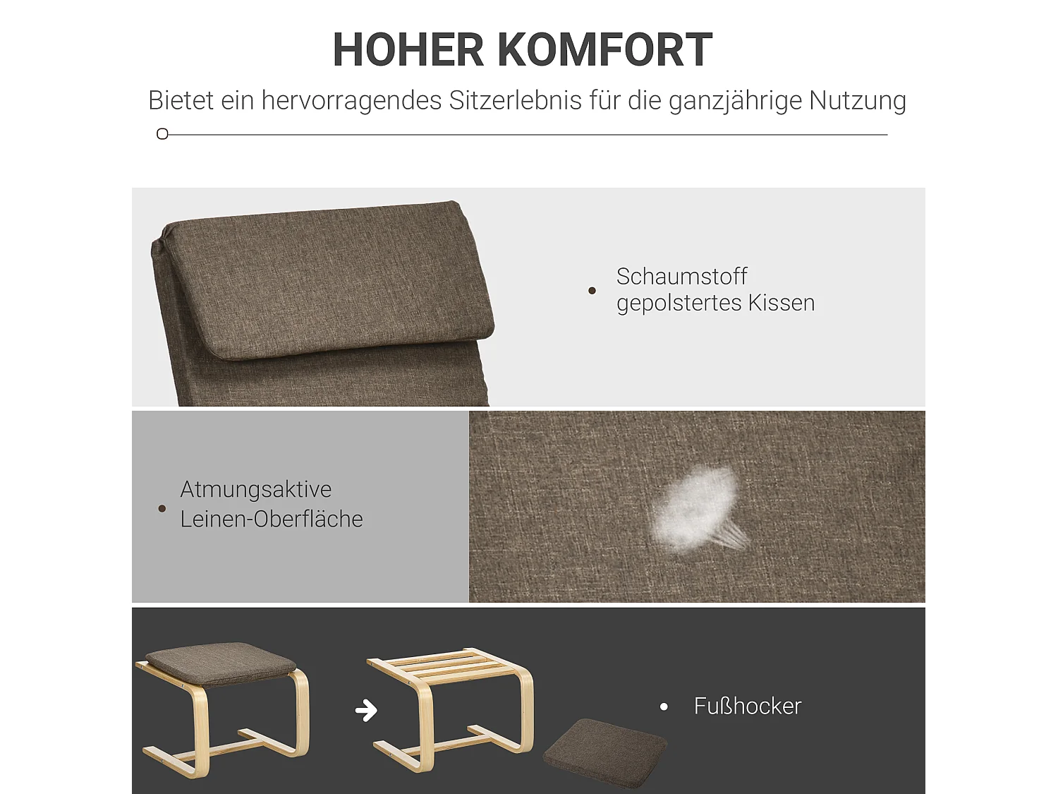 Poltrona Relax con Poggiapiedi in Tessuto Lino Marrone 67x72x100 cm