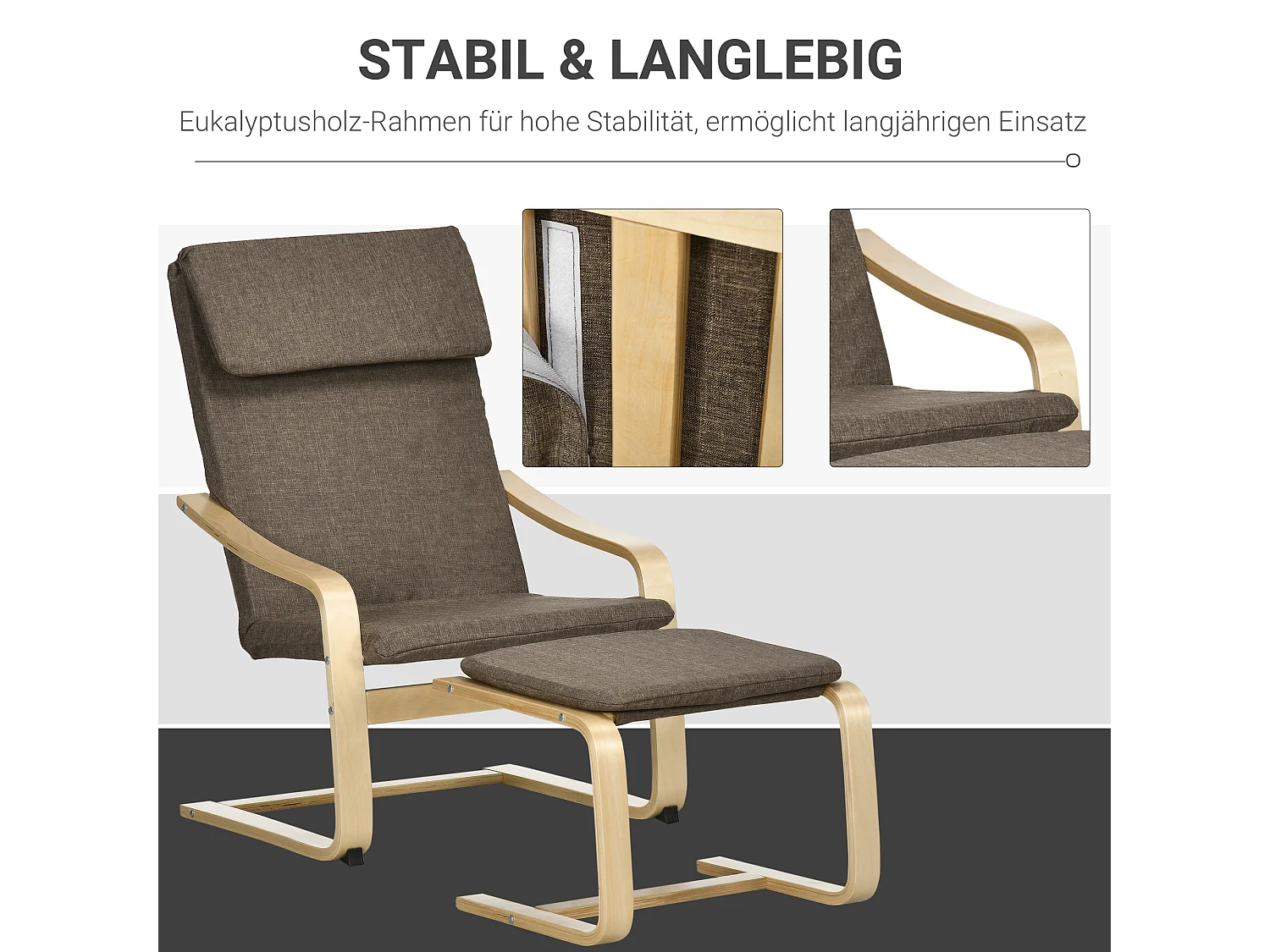 Poltrona Relax con Poggiapiedi in Tessuto Lino Marrone 67x72x100 cm